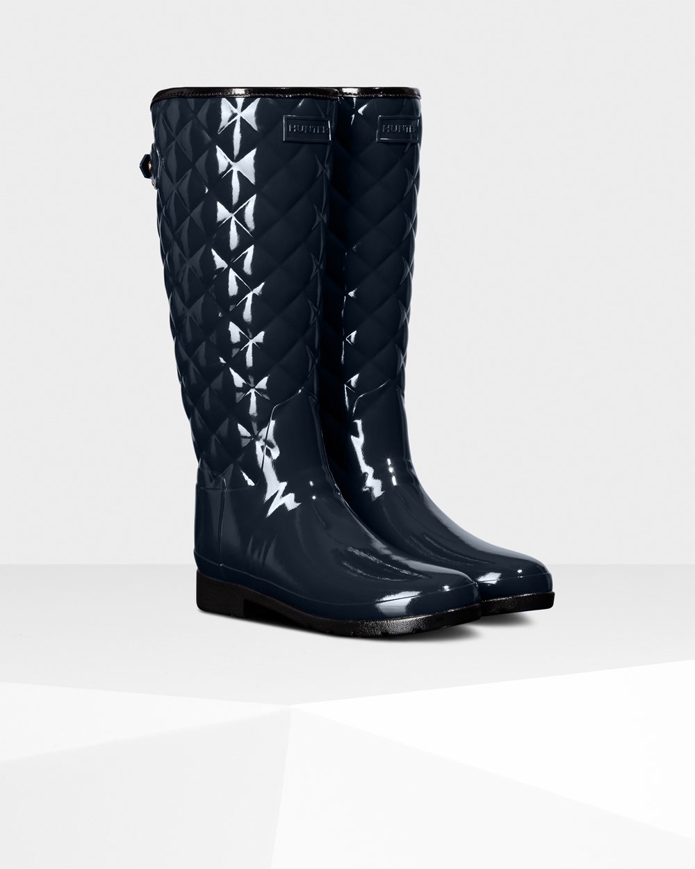 Womens Hunter Tall Rain Boots Navy - Refined Adjustable Quilted Gloss - 1469587-PH